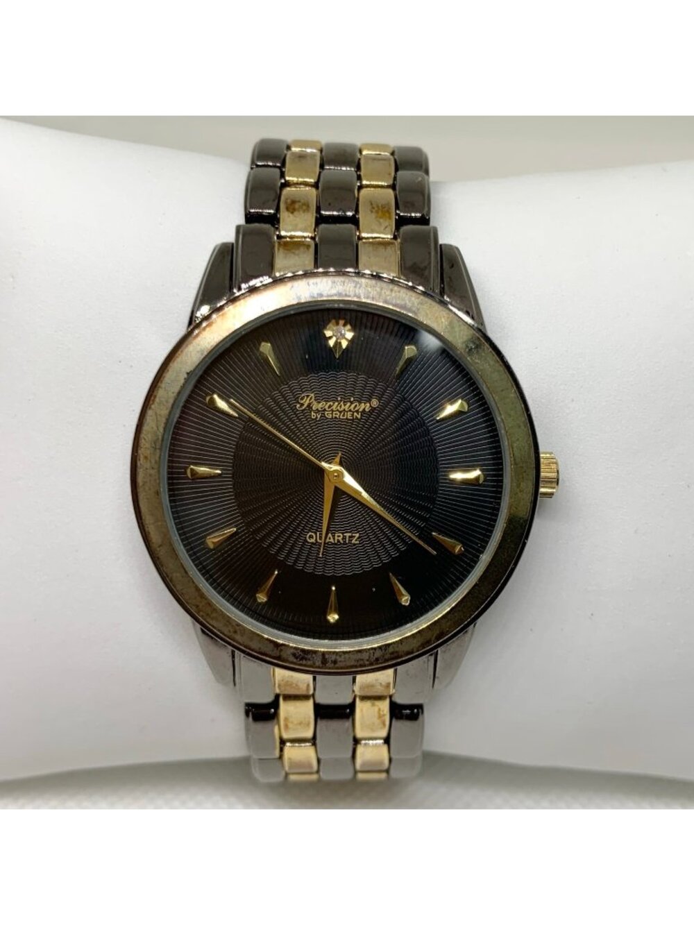 Precision by gruen Diamond men watch black gold tone 38mm quartz analog running